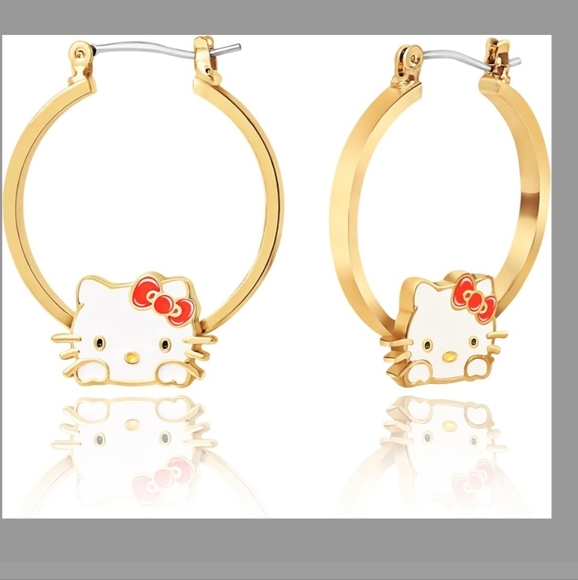 Sanrio Hello Kitty Womens Hoop Earrings Gold Flash Plated Enamel - Picture 2 of 4